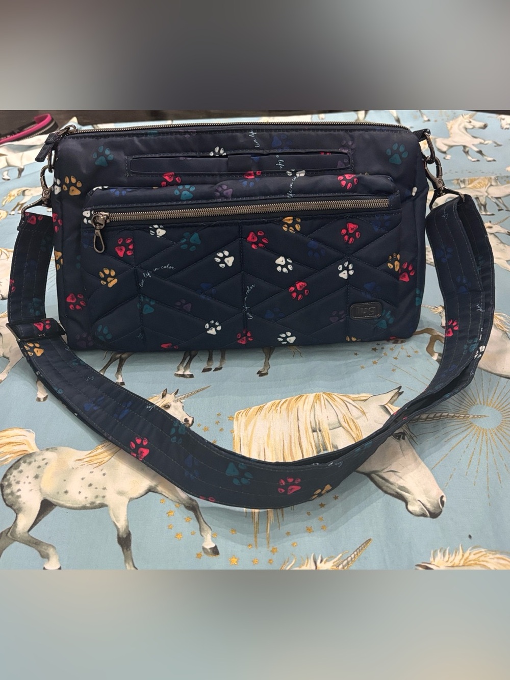 Lug Stretch Crossbody Bag - Paws Navy Print